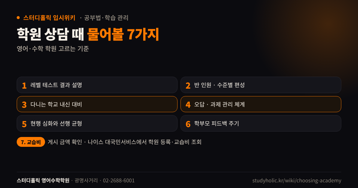 영어 수학 학원 상담 때 확인할 일곱 가지 질문 체크리스트