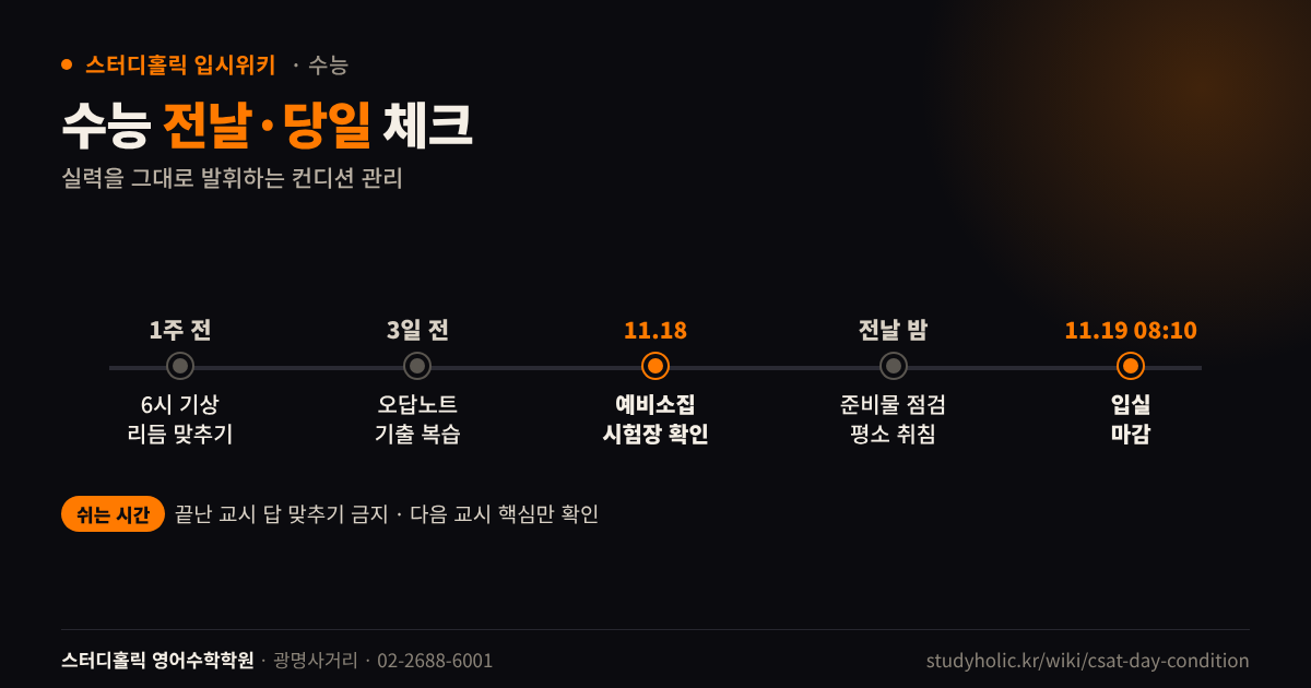 수능 1주 전부터 당일 입실까지 컨디션 관리 타임라인